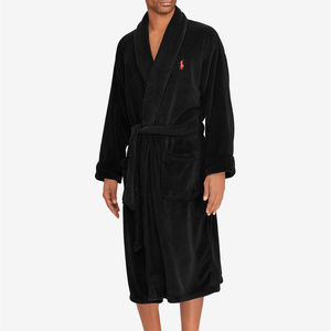 POLO RALPH LAUREN MEN'S PLUSH BATH ROBE BLACK